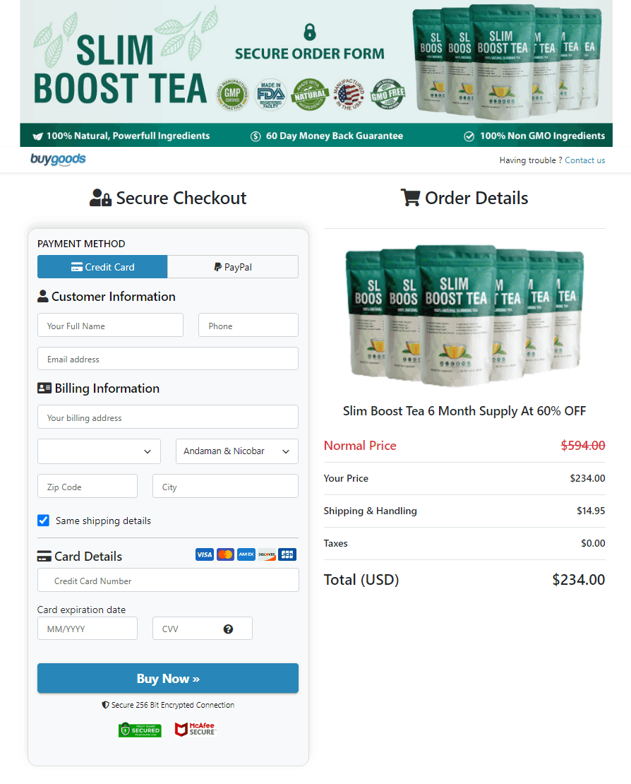 Slim Boost Tea Secured Order Page